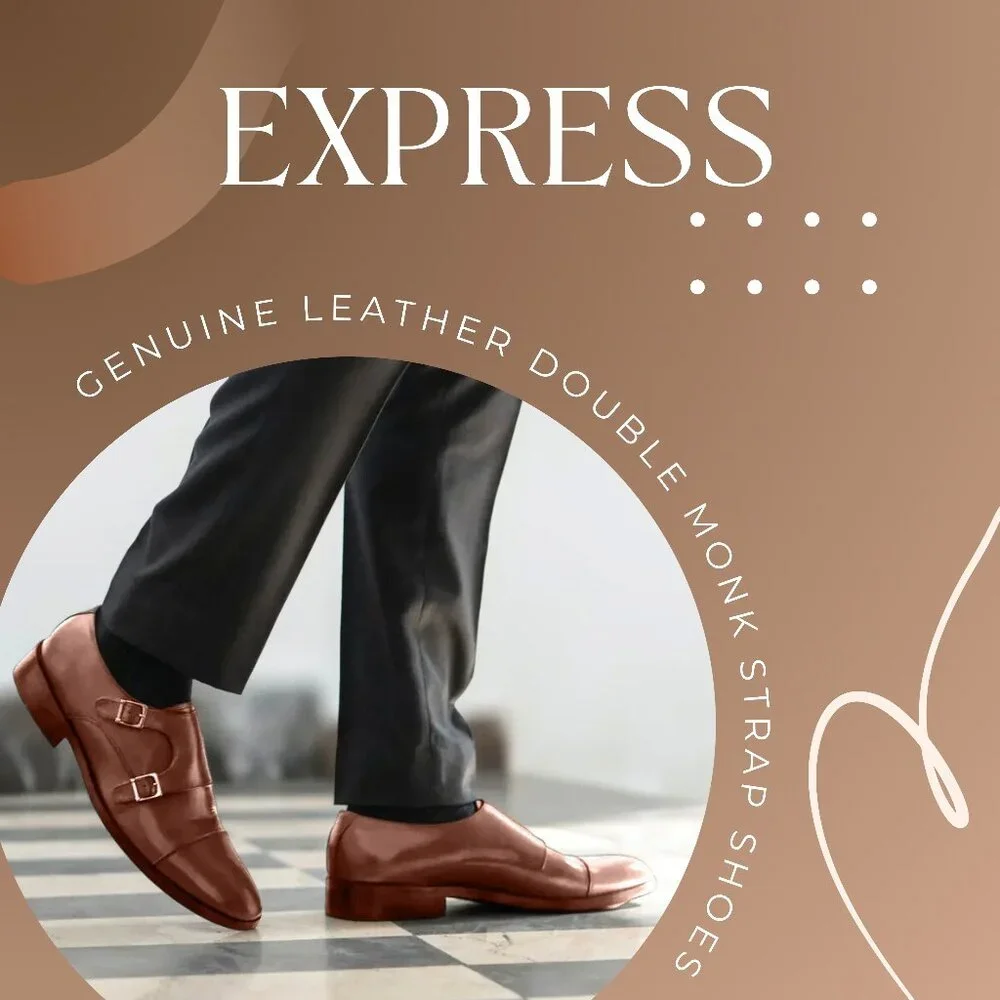 Express Brown Genuine Leather Double Monk Strap Shoes (size 10)